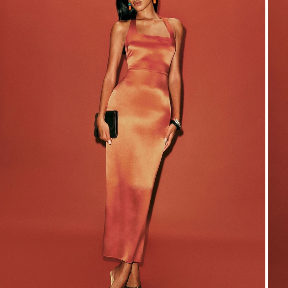 Reformation Satin Maxi Dress in Copper Orange